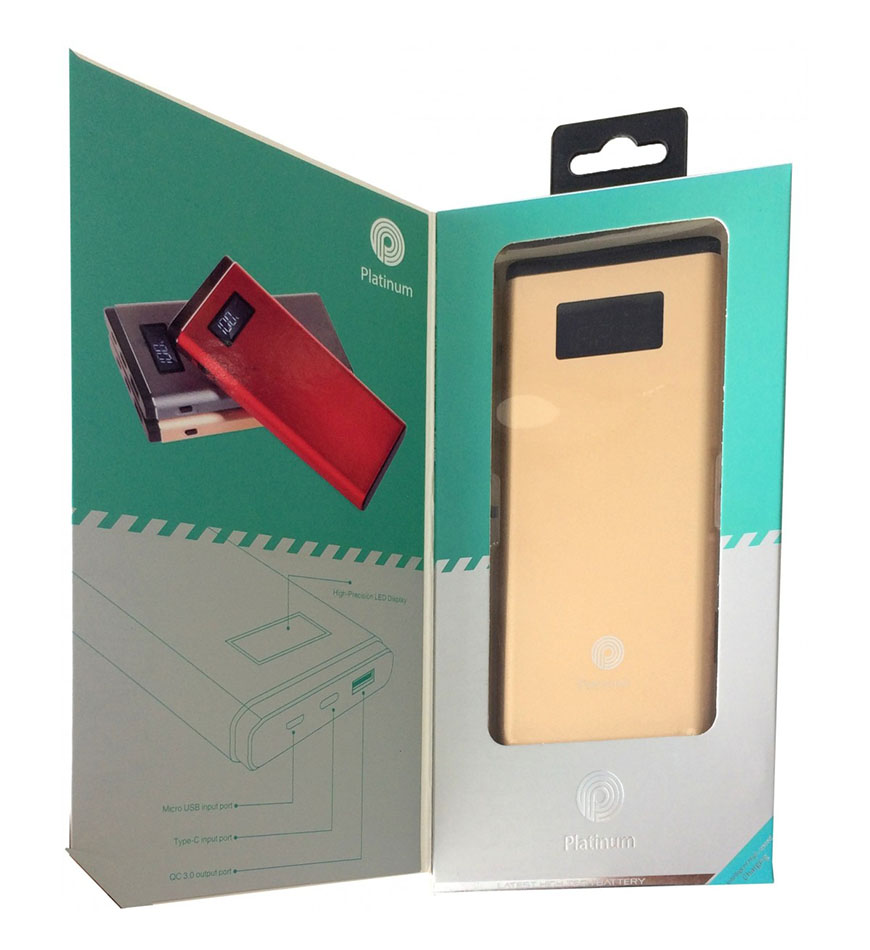 PLATINUM POWER BANK QC - SLIM METAL CASE - WITH DISPLAY & TYPE C - 10,000 MAH - PP-9003