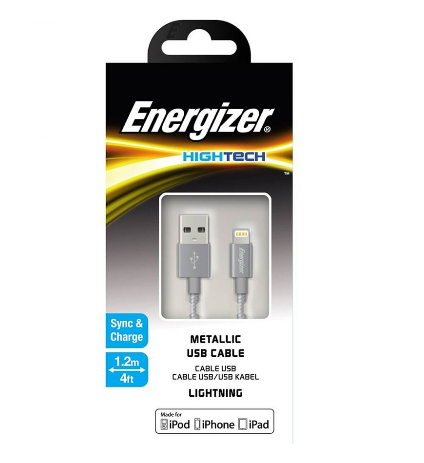 ENERGIZER HIGH-TECH USB LIGHTNING IPHONE CABLE ALU - GREY 1.2M - C13UBLIGGY4