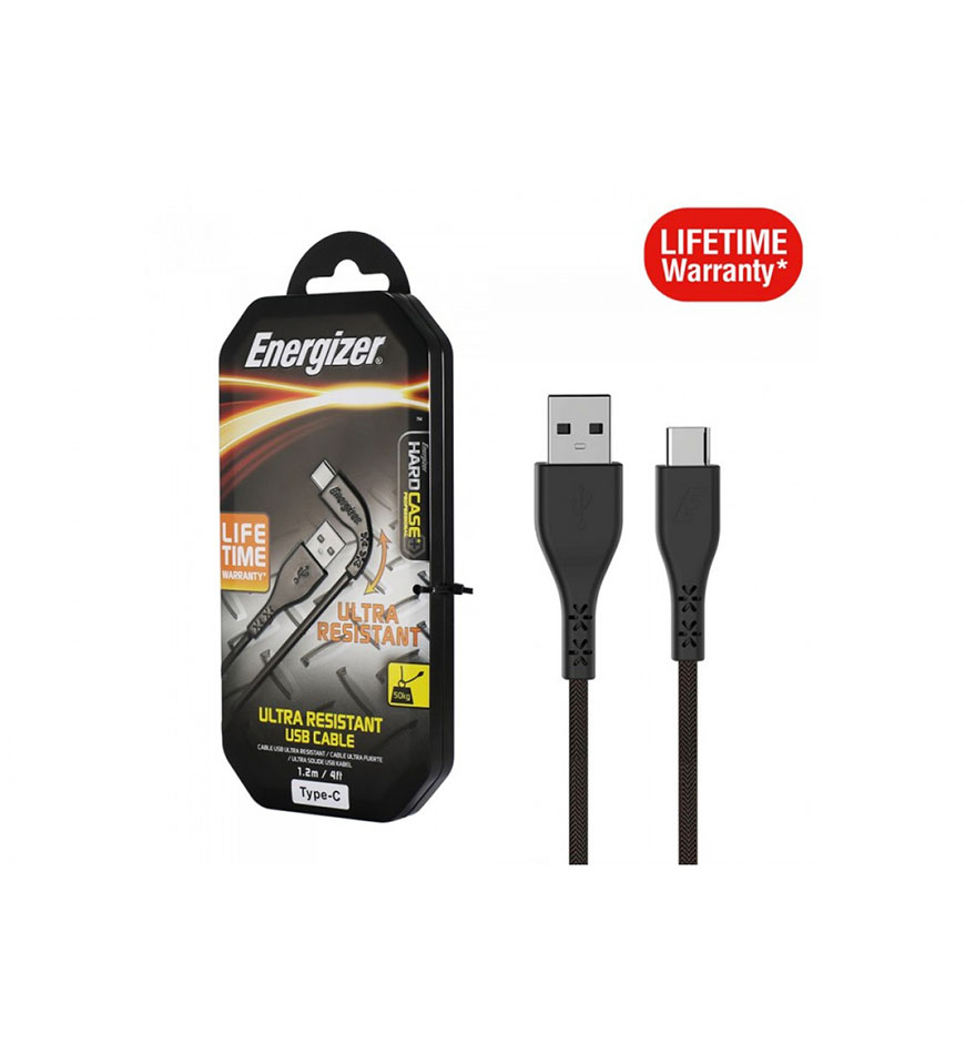 ENERGIZER ULTRA RESISTANT CABLE USB-C 2.0 - LIFETIME WARRANTY - 1.2M - BLACK - C41C2AGBKM
