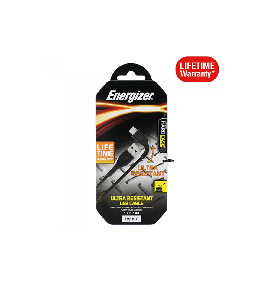 ENERGIZER ULTRA RESISTANT CABLE USB-C 2.0 - LIFETIME WARRANTY - 1.2M - BLACK - C41C2AGBKM