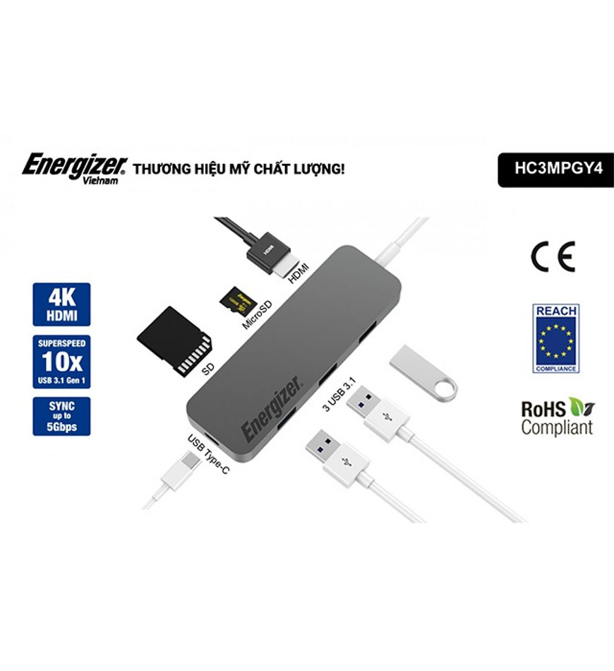 ENERGIZER USB C-HUB MULTI-PORT CABLE 7 IN 1 - HC3MPGY4