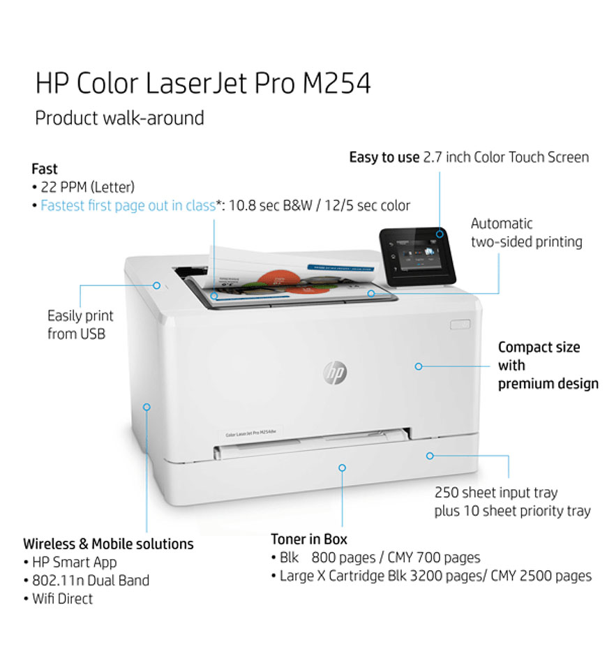 HP COLOUR LASERJET - PRO M254DW - WIRELESS LASER PRINTER - T6B60A