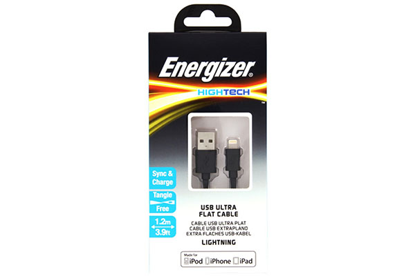 ENERGIZER HIGH-TECH FLAT USB LIGHTNING CABLE - BLACK 1.2M - C21UBLIGBK4