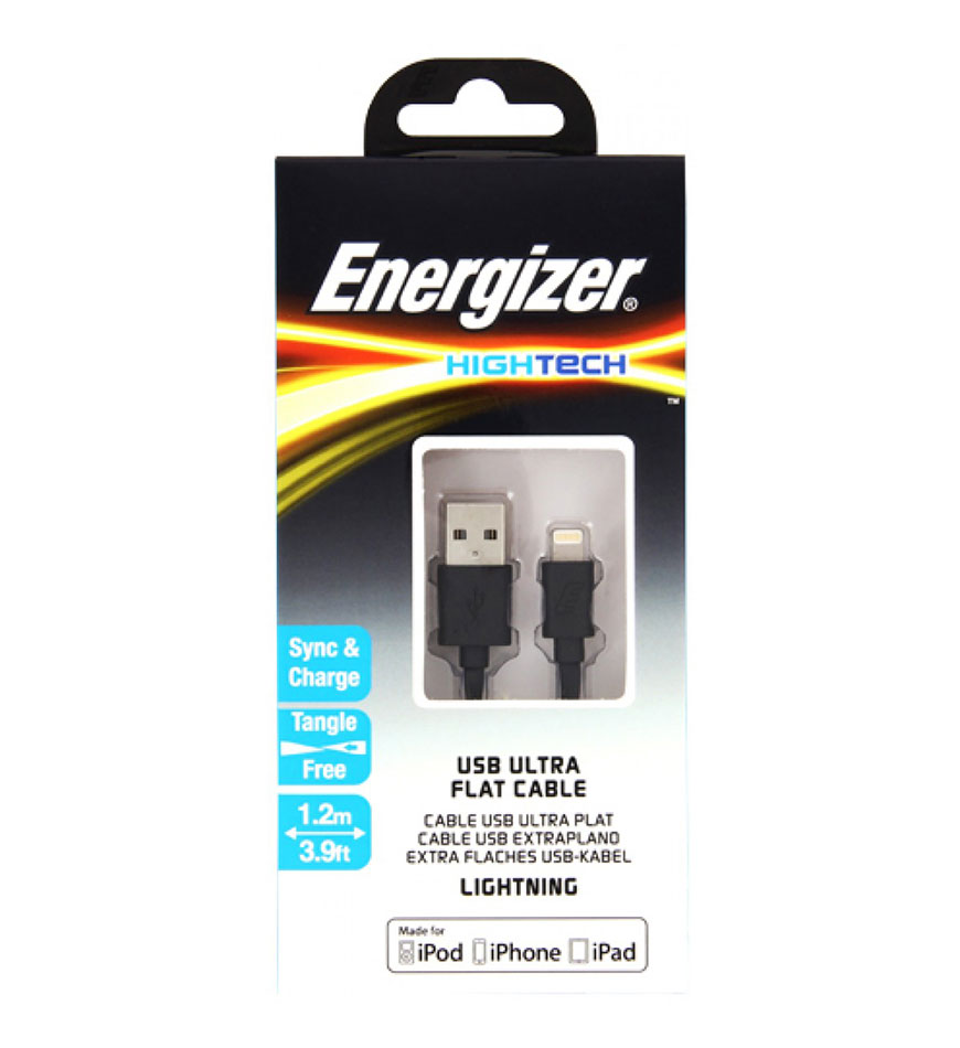 ENERGIZER HIGH-TECH FLAT USB LIGHTNING CABLE - BLACK 1.2M - C21UBLIGBK4