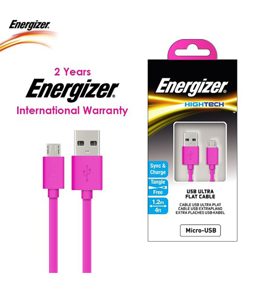 ENERGIZER HIGH-TECH FLAT USB MICRO-USB CABLE - PINK 1.2M - C21UBMCGPK4