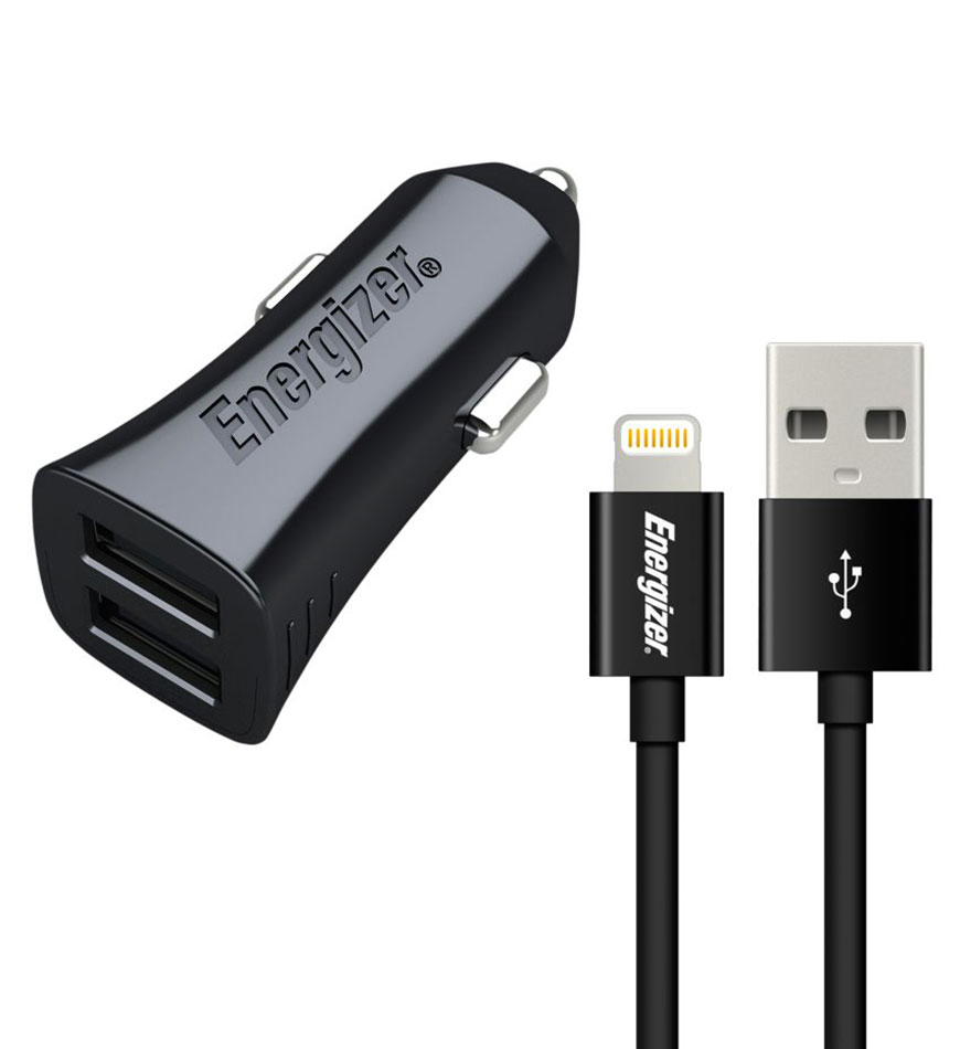ENERGIZER ULTRA CAC LIGHTNING IPHONE CABLE 3.4A - 2 USB - BLACK - DCK2CULI3