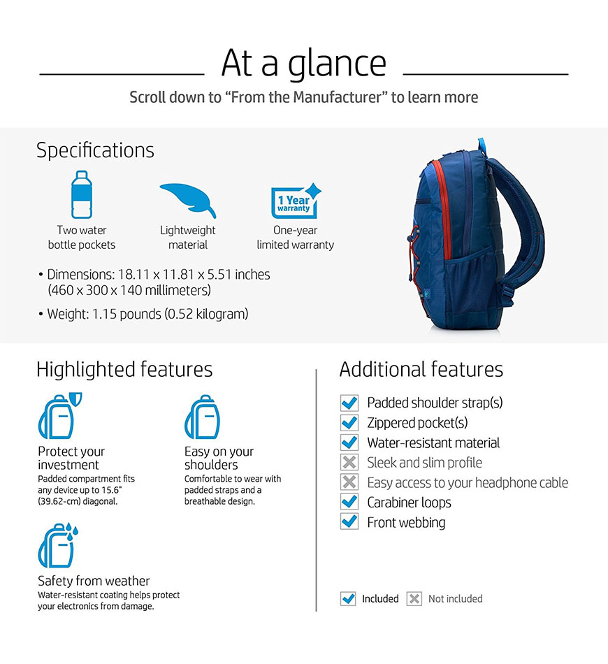 HP 15 LAPTOP BAG - SPORT BACKPACK - 1LU22AA