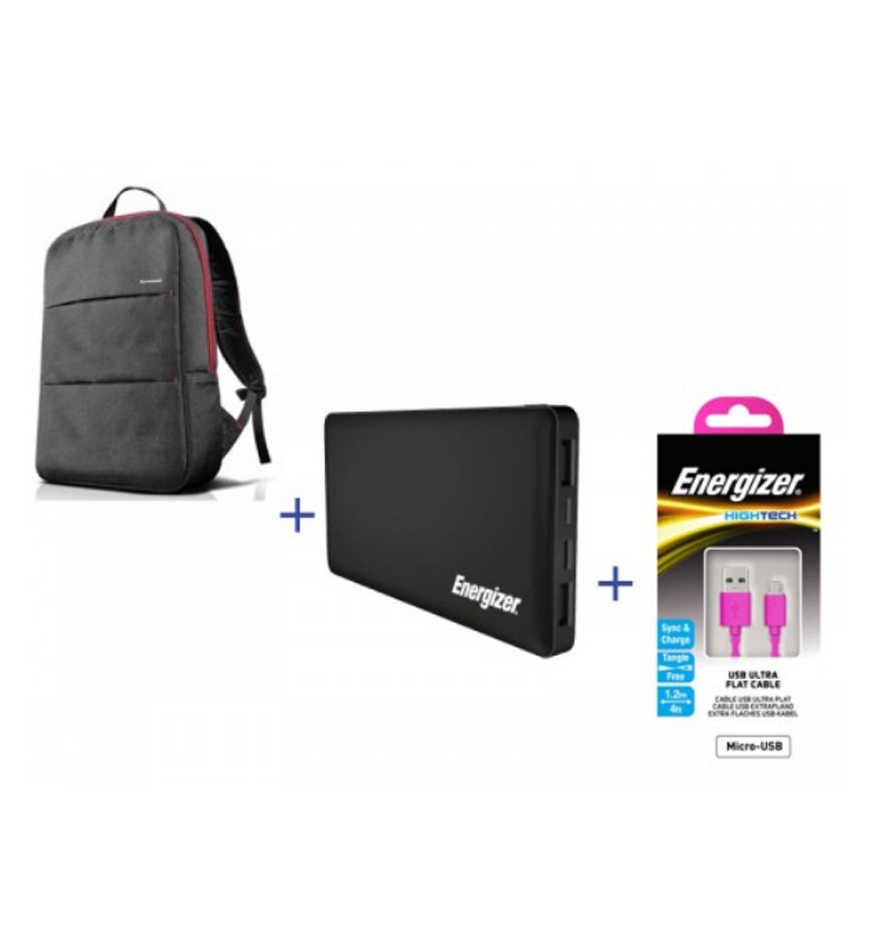 LENOVO SIMPLE LAPTOP BAG 15.6 + ENERGIZER POWER BANK 10000 MAH + ENERGIZER HT FLAT USB MICRO-USB CABLE