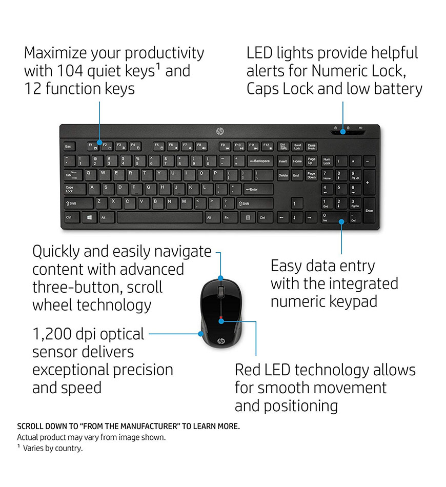 HP WIRELESS KEYBOARD MOUSE 200 - Z3Q63AA - BLACK