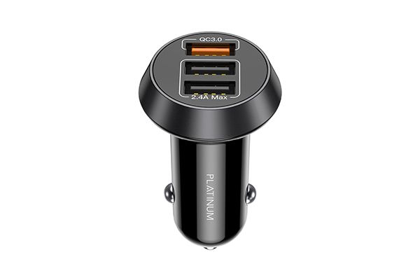 Platinum SMART Series Car Charger QC + 3in1 Cable - Black - P-BDCLAQ3N1