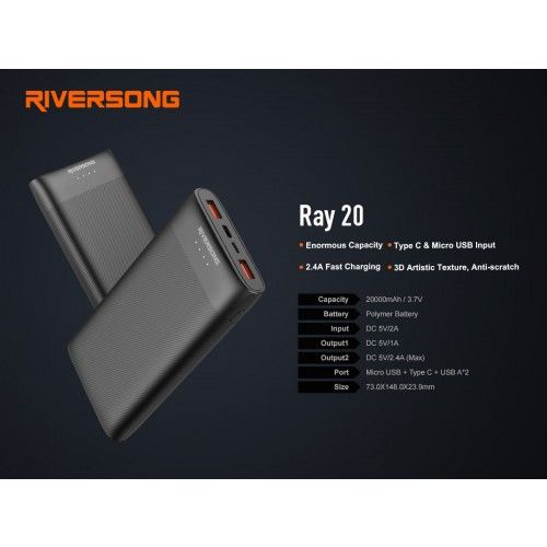 Riversong POWER BANK RAY 20 PB03 - BLACK (RAY-20-PB03-B)